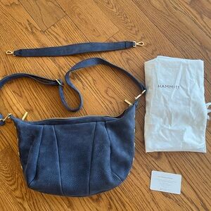 Hammitt Morgan Navy Shoulder Bag with Gold Accents EUC SFPF Nubuck